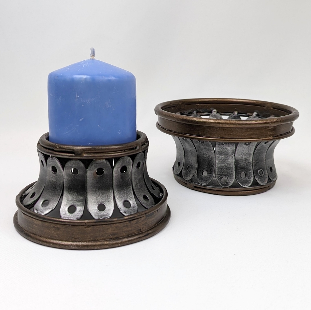 Pillar Candle Holders Steel & Brasstone Steampunk Industrial Medieval Gothic